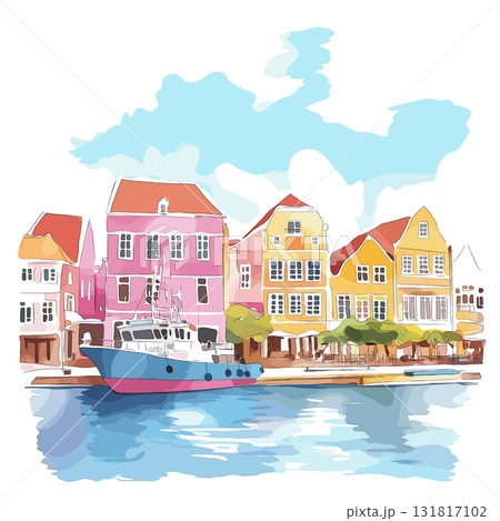 Willemstad. Willemstad hand drawn watercolor illustration 131817102