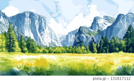 Yosemite National Park. Yosemite National Park hand drawn watercolor illustration 131817112