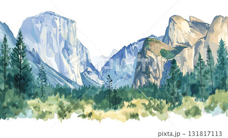 Yosemite National Park. Yosemite National Park hand drawn watercolor illustration 131817113