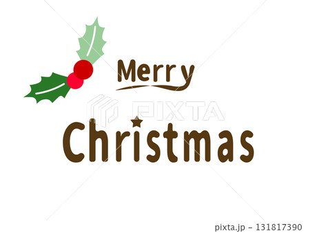 クリスマスのロゴ文字　ブラウンこげ茶色　merry　Christmas　シンプルなデザイン　白背景ベ 131817390