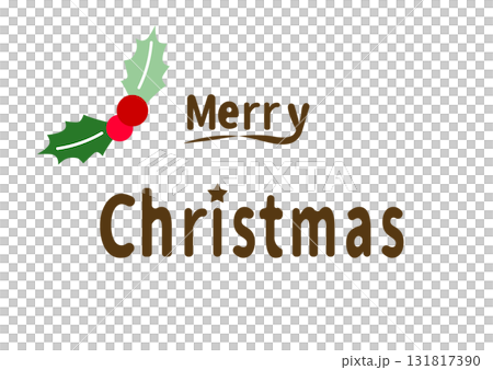 クリスマスのロゴ文字　ブラウンこげ茶色　merry　Christmas　シンプルなデザイン　白背景ベ 131817390