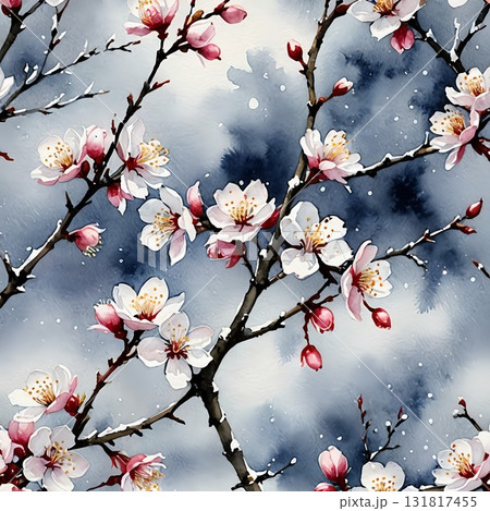 雪が積もった梅の花 131817455