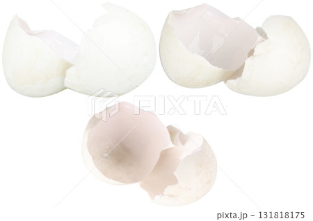 Broken duck eggshell on white background 131818175