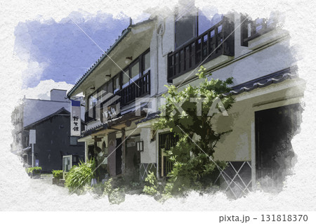水彩画風 吉岡温泉 温泉街 鳥取県鳥取市 水彩画風 吉岡温泉 温泉街 鳥取県鳥取市 131818370