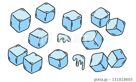 ice cubes doodle colorful hand drawn collection.Vector illustration Ice Cubes Doodle Colorful Hand Drawn Collection.Vector Illustration 131818603