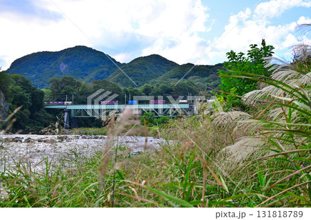 秋の利根川風景 上越線貨物列車通過中 棚下不動付近 秋の利根川風景 上越線貨物列車通過中 棚下不動付近 131818789