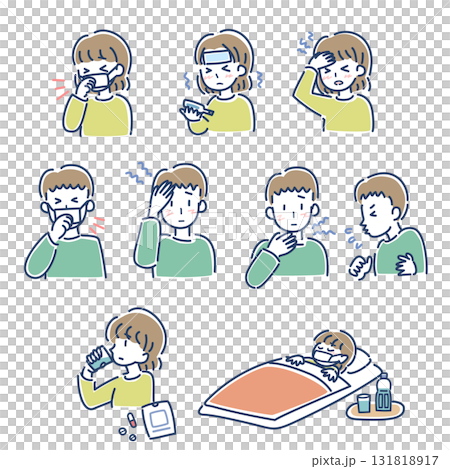 Vector illustration set of men and women catching a cold Vector illustration set of men and women catching a cold 131818917