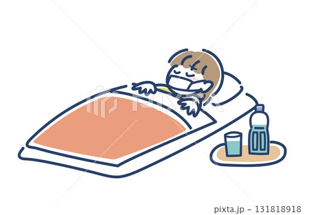体調不良で寝込んでいる女性のベクターイラスト 131818918