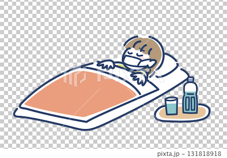 Vector illustration of a woman who is sick and in bed Vector illustration of a woman who is sick and in bed 131818918