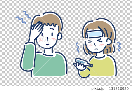 頭痛がする男性と熱がある女性のベクターイラスト 頭痛がする男性と熱がある女性のベクターイラスト 131818920