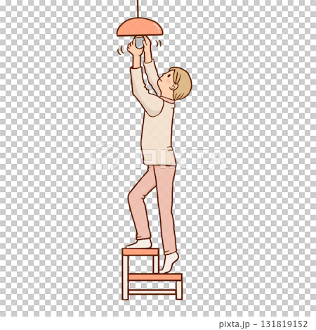 ふみ台を使い照明の電球を交換する人 131819152