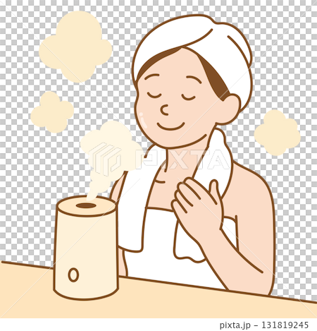 美顔器 スチーマーをあてる女性のイラスト 131819245