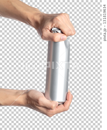 Hand crushing an aluminum can | No background, transparent PNG 131819634