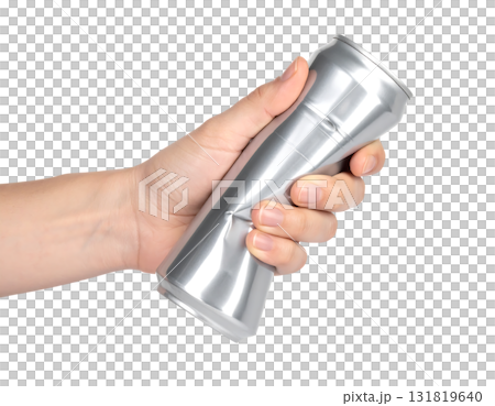 Hand crushing an aluminum can | No background, transparent PNG 131819640