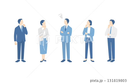 考えるビジネスチームの全身イラストセット 131819803