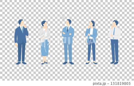 Full-body illustration set of thinking business team 131819803