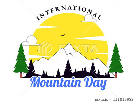 International Mountain Day Vector Illustration Celebrated on December 11, Featuring Mountain Landscape, Green Valleys, and Trees in a Flat Background 131819952