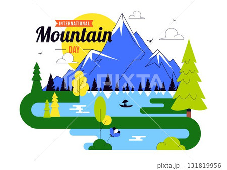 International Mountain Day Vector Illustration Celebrated on December 11, Featuring Mountain Landscape, Green Valleys, and Trees in a Flat Background 131819956