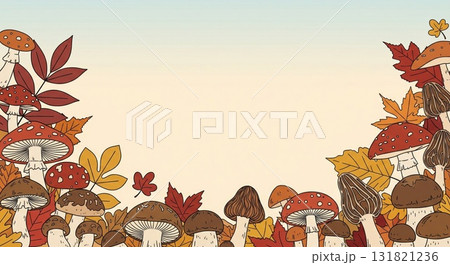 Autumnal Mushroom and Leaf Pattern in Earth Tones with Muted Color Palette 131821236
