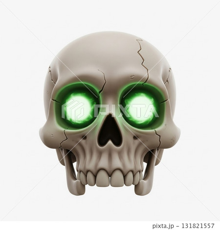 Gray Skull with Glowing Green Eyes on White Background Illustration Gray Skull with Glowing Green Eyes on White Background Illustration 131821557