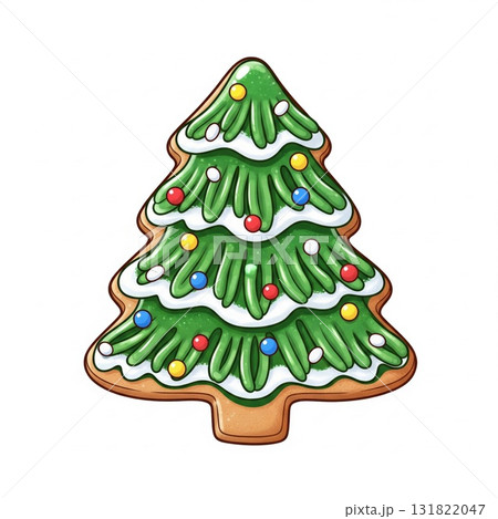 Green Christmas Tree Gingerbread Cookie with Colorful Ornaments Decoration Green Christmas Tree Gingerbread Cookie with Colorful Ornaments Decoration 131822047
