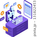 Isometric AI Customer Support Robot Assisting User via Mobile 131822453