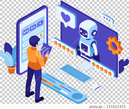 Isometric AI Powered Customer Support Interaction with User 131822455