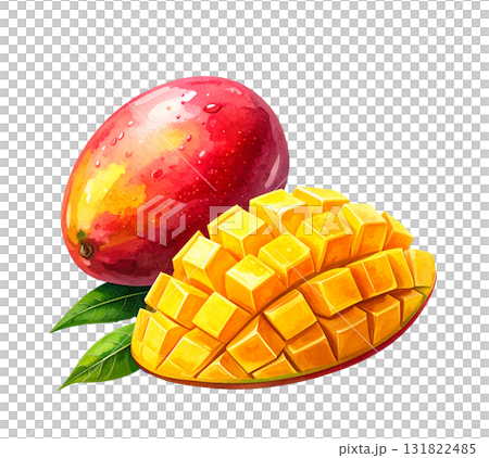 切開的芒果水彩插圖 131822485