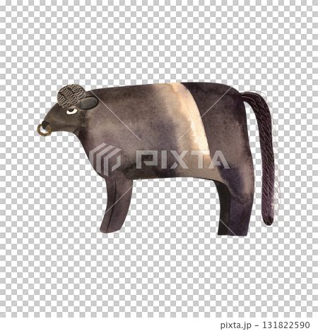 The Belted Galloway is a traditional Scottish breed of beef cattle. Cow or Bull. Character for packaging, children's book and encyclopedia. Isolated watercolor illustration in retro style. Clipart. The Belted Galloway is a traditional Scottish breed of beef cattle. Cow or Bull. Character for packaging, children's book and encyclopedia. Isolated watercolor illustration in retro style. Clipart. 131822590