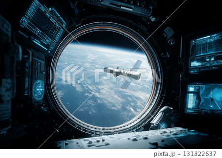 宇宙ステーションから見た地球と衛星群 宇宙ステーションから見た地球と衛星群 131822637