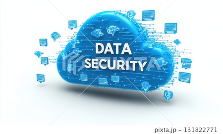 Cloud graphic illustrating data security concepts with visual icons representing digital protection and information safety 131822771