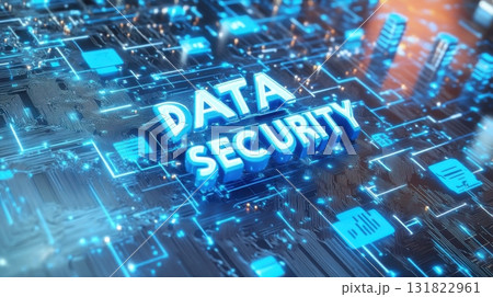 Illustration of data security concepts with glowing elements and circuit patterns in a digital environment Illustration of data security concepts with glowing elements and circuit patterns in a digital environment 131822961