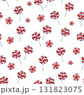 Watercolor lollipop and swirl candies seamless pattern. Cute Christmas sweet candy design. Good for wrapping paper, background, fabric. 131823075