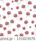 Watercolor lollipop and swirl candies seamless pattern. Cute Christmas sweet candy design. Good for wrapping paper, background, fabric. 131823076