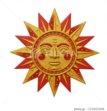 Red and Gold Sun Face Starburst Design 131823206