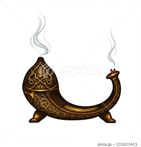 Ornate Brown and Gold Incense Burner with Smoke 131823415