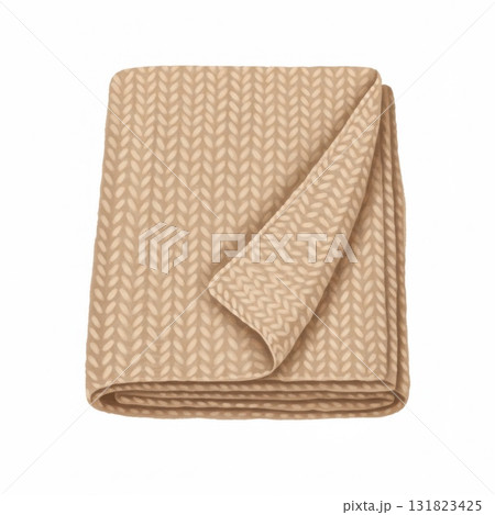 Beige Knitted Blanket Folded on White Background Beige Knitted Blanket Folded on White Background 131823425
