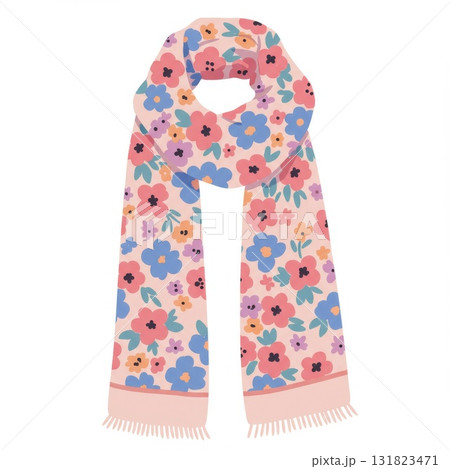 Pink Floral Scarf with Pastel Flowers 131823471