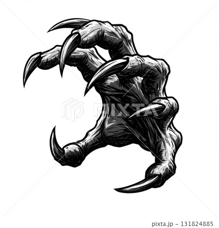 Grayscale Illustration of a Monstrous Claw 131824885