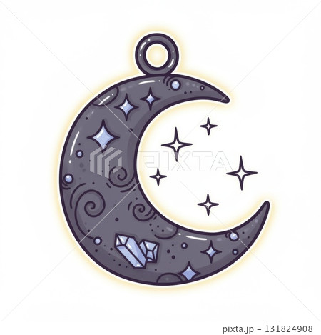 Crescent Moon Charm with Crystals and Stars 131824908
