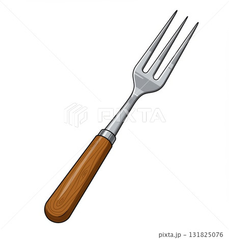 Wooden Handle Silver Fork Illustration Wooden Handle Silver Fork Illustration 131825076