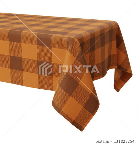 Orange and Brown Checkered Tablecloth on a Table Orange and Brown Checkered Tablecloth on a Table 131825254