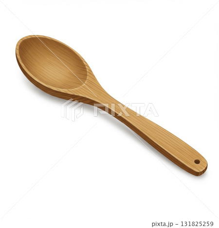 Light Brown Wooden Spoon on White Background Light Brown Wooden Spoon on White Background 131825259