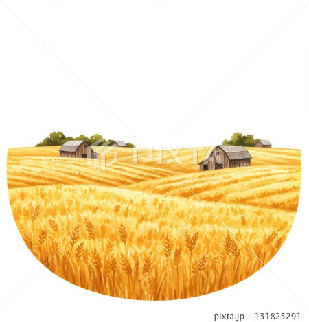 Golden Wheat Field with Rustic Barns 131825291
