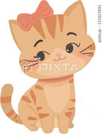 Orange cute cat with pink bow sitting for decoration. 131825691