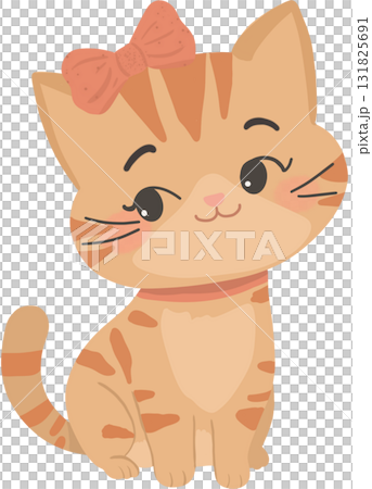 Orange cute cat with pink bow sitting for decoration. 131825691