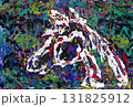 年賀状 アート 抽象画  賀詞無し 寒色地 2026年 令和8年 馬 ポロック的 131825912