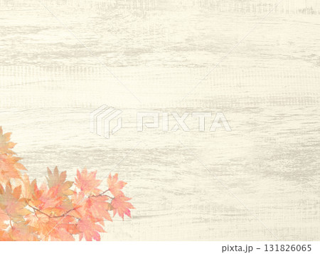 ペールイエローに粗く塗った木目のある板に紅葉柄をあしらった背景画像3 131826065