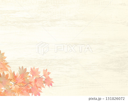 ペールイエローに淡く粗く塗った木目のある板に紅葉柄をあしらった背景画像3 ペールイエローに淡く粗く塗った木目のある板に紅葉柄をあしらった背景画像3 131826072