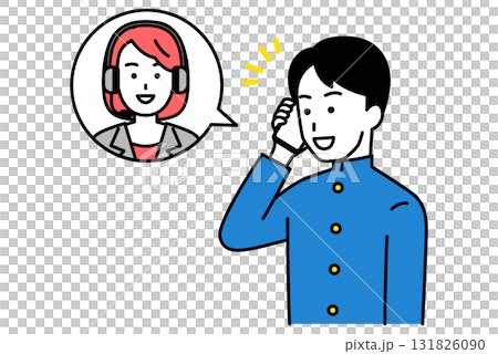 カスタマーサポートで問題が解決する男子学生 カスタマーサポートで問題が解決する男子学生 131826090